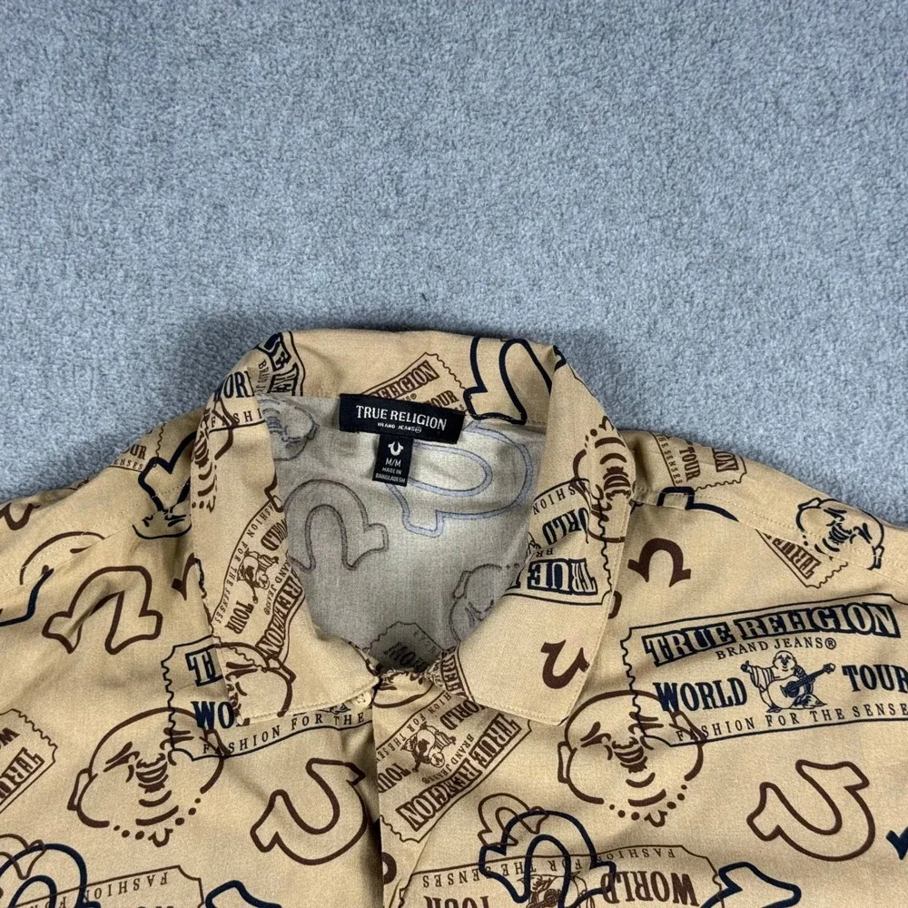 True Religion Camp Shirt Mens M Collar Resort Viscose Hawaiian Ticket AOP